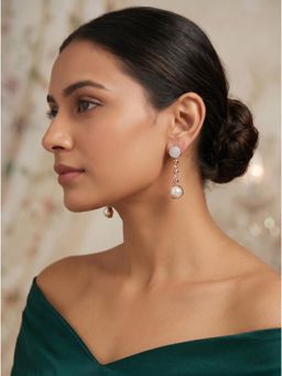 Saraf RS Jewellery - Women Rose Gold Plated AD Stone Double Ring Minimal Hoop Earrings
