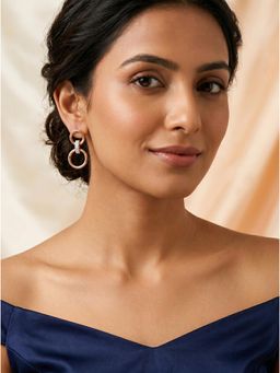 Saraf RS Jewellery - Women Rose Gold Plated Pearl AD Stone Drop Minimal Earrings
