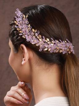 Saraf RS Jewellery - Women Gold Toned Purple Pearl Embedded Statement Hair Pin
