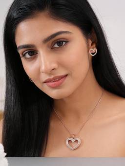 Saraf RS Jewellery - Women Rose Gold Plated AD Zircon Heart Charm Jewellery Set