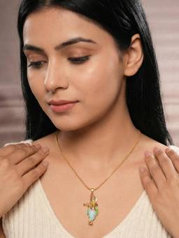 Saraf RS Jewellery - Gold Plated and Enamelled Minimal Lord Krishna Locket Jewellery Set
