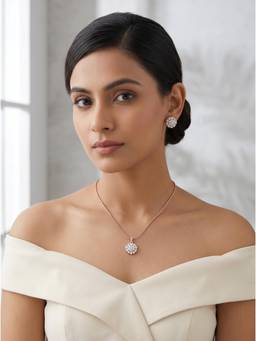 Saraf RS Jewellery - Women Rose Gold Plated White AD Studded Minimal Floral Jewellery Set