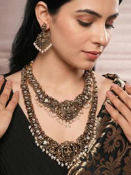 Saraf RS Jewellery - Black Gold Victorian Zircon Temple Lord Krishna Motif Bridal Jewellery Set