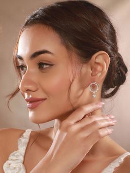 Saraf RS Jewellery - Women Silver Toned AD Studded Hoop Earrings
