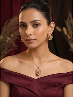 Saraf RS Jewellery - Women 22k Gold Plated Amber Stone Spiral Cage Jewellery Set