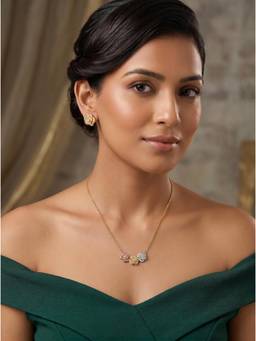 Saraf RS Jewellery - Women Tricolor Plated Rose Flower Minimal Jewellery Set