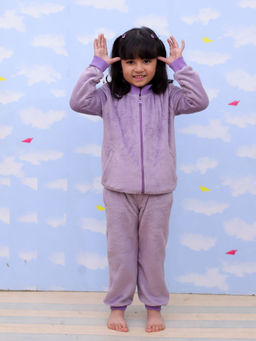 The Mom Store - Purple Fluffies Kids Fleece Zipper Jacket & Joggers (Set of 2)