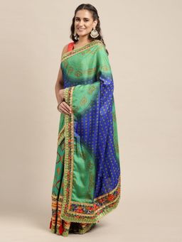 Vastranand - Blue & Green Sequinned Bandhani Saree with Unstitched Blouse