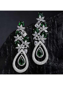 Karatcart - Rose Gold Plated Green CZ and American Diamond Studded Dangler Earrings for Women