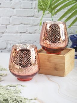 Voncasa - Glass T Light Candle Holder Pack Of 2 - Pink