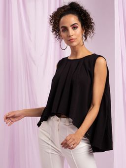 KENDALL + KYLIE - Black Solid Round Neck Top