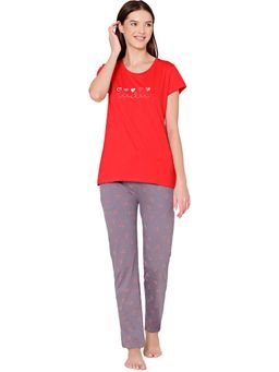 Bodycare - Womens Combed Cotton T-Shirt & Pyjama BSLS11032 Red (Set of 2)