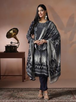 Shree - Women Muslin Blue Printed Kurta Pant with Dupatta