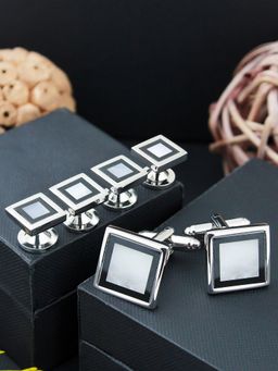 PELUCHE - Black & Blue Mother of Pearl Studded Cufflink & Stud Gift Set