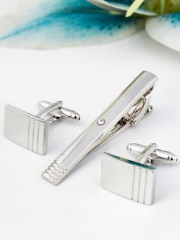 PELUCHE - Striking Crystal Silver-M Cufflink & Tie Pin Gift Set