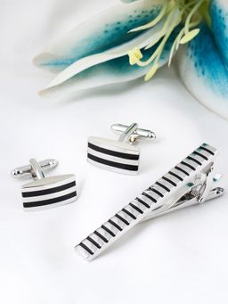 PELUCHE - Mr. Dapper - Party Striped Black Cufflink & Tie Pin Gift Set