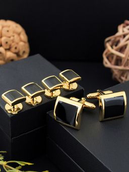PELUCHE - Crystal Studded Black & Gold Cufflink & Shirt Stud Gift Set