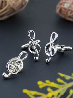 PELUCHE - Silver Symbol of Music Cufflink & Lapel Pin Gift Set