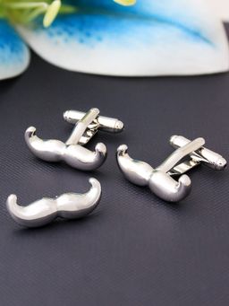 PELUCHE - Manly Moustache Silver Cufflink & Lapel Pin Gift Set