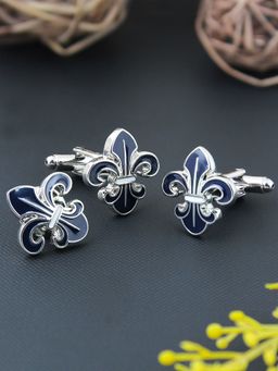 PELUCHE - Beautifully Crafted Orchid Navy Blue Cufflink & Lapel Pin Gift Set