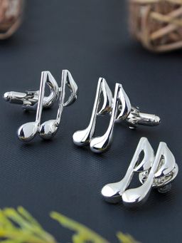 PELUCHE - The Musical Note Silver Cufflink & Lapel Pin Gift Set