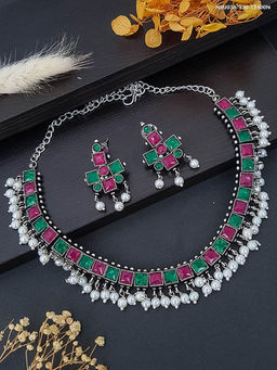 GRIIHAM - Multi-Colour German Silver Oxidised Jewellery (Set of 2)