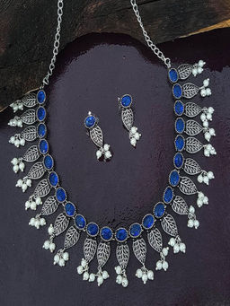 GRIIHAM - Blue German Silver Plated Oxidised Jewellery (Set of 2)