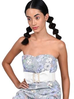 Odette - Stylish white waist belt studded with artificial pearls