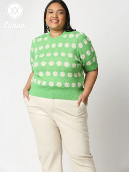 Twenty Dresses by Nykaa Fashion - Curve Green Ready For Fall Sweater Top
