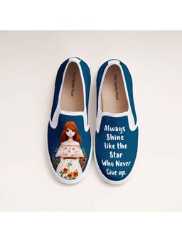 The Quirky Naari - Star Girl Slip-On Sneakers - Blue
