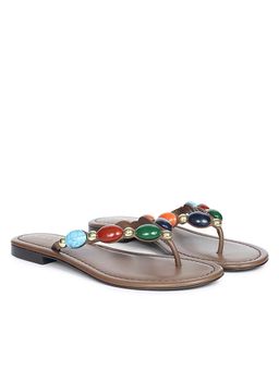 Saint G - Multi-Color Stone Embellished Leather Flats
