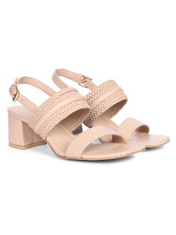 Saint G - Woven Strap Nude Leather Block Heels