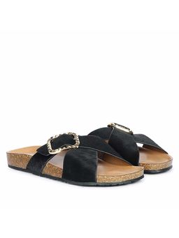 Saint G - Black Pony Leather Flat Sandals