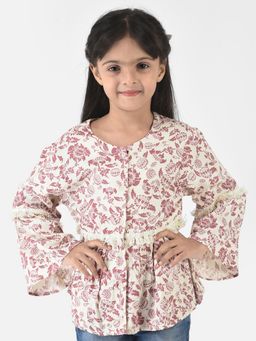 CRIMSOUNE CLUB - Girls Cream Peplum Top With Fringes