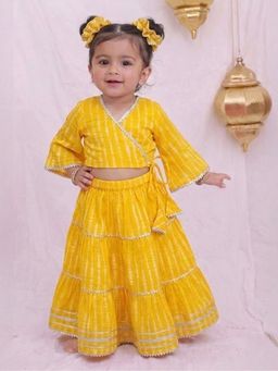 BownBee - Infant Girls Yellow Pure Cotton Tie and Dye Top with Skirt