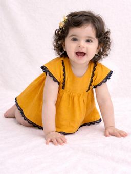 BownBee - Infant Girls Orange Pure Cotton Panelled Summer Frock