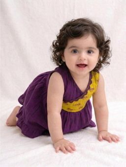 BownBee - Infants Girls Purple Pure Cotton Embroidered Summer Frock