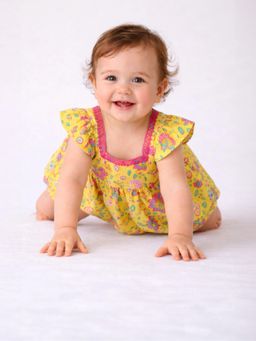 BownBee - Infants Girls Yellow Printed Pure Cotton Summer Frock