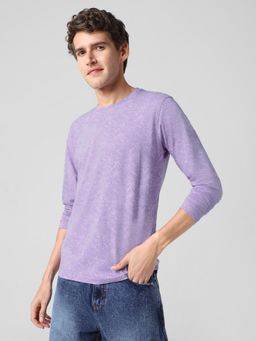 Urbano Fashion - Mens Lavender Printed Full Sleeve Slim Fit Cotton T-Shirt