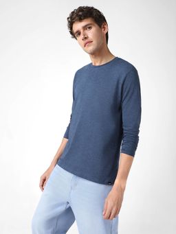 Urbano Fashion - Mens Mood Blue Printed Full Sleeve Slim Fit Cotton T-Shirt