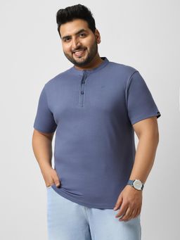Urbano Plus - Mens Navy Blue Solid Hanley Neck Regular Fit Half Sleeve Cotton T-Shirt