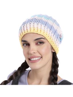 Magic Needles - Women Blue Pink Self-Striping Slouch Beanie