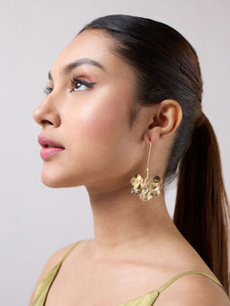 Twenty Dresses by Nykaa Fashion - Gold Textured Flower Drop Earrings