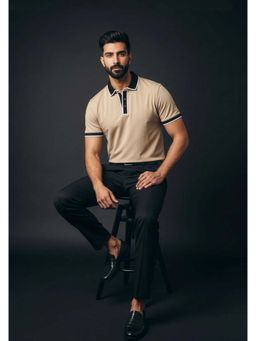 Calvin Klein - The Velvet Hour Beige Solid Polo T-Shirt