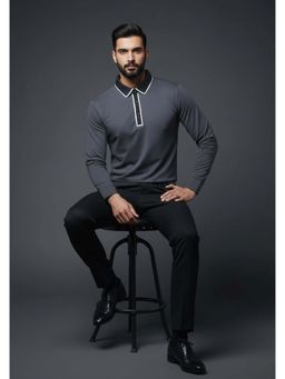 OUTERWORLD - Classic Full Sleeve Polo Shiny Grey T-Shirt