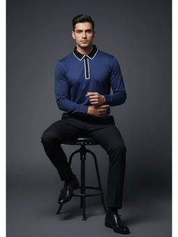 OUTERWORLD - Classic Full Sleeve Polo Shiny Blue T-Shirt