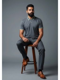 OUTERWORLD - The Axis Metallic Button Polo Grey