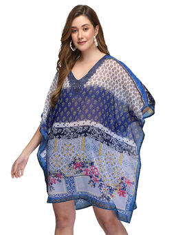 Aditi Wasan - Blue And White Printed Polyester Kaftan