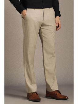 Louis Philippe - Men Beige Textured Flat Front Formal Trouser
