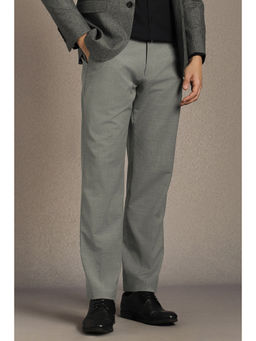 Louis Philippe - Men Grey Solid Flat Front Formal Trouser